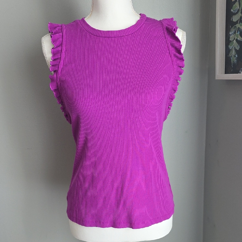 Nine West Magenta Ruffle Trim Tank Top Size Small
